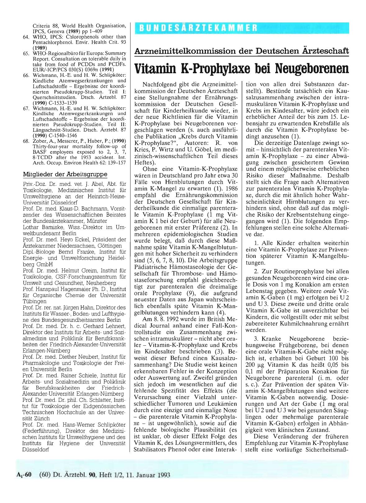 Vorschauseite 1: Arzneimittelkommission der Deutschen Ärzteschaft: Vitamin K-Prophylaxe bei Neugeborenen