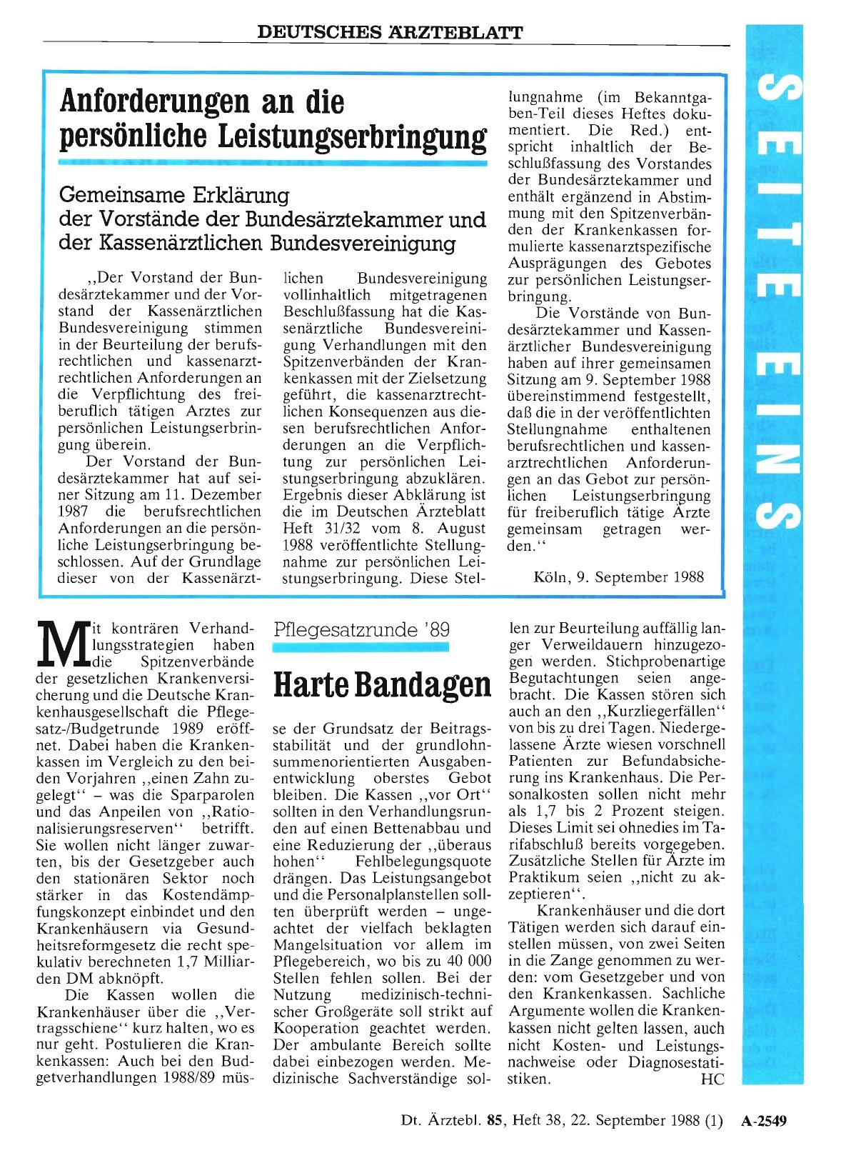 Vorschauseite 1: Pflegesatzrunde '89: Harte Bandagen