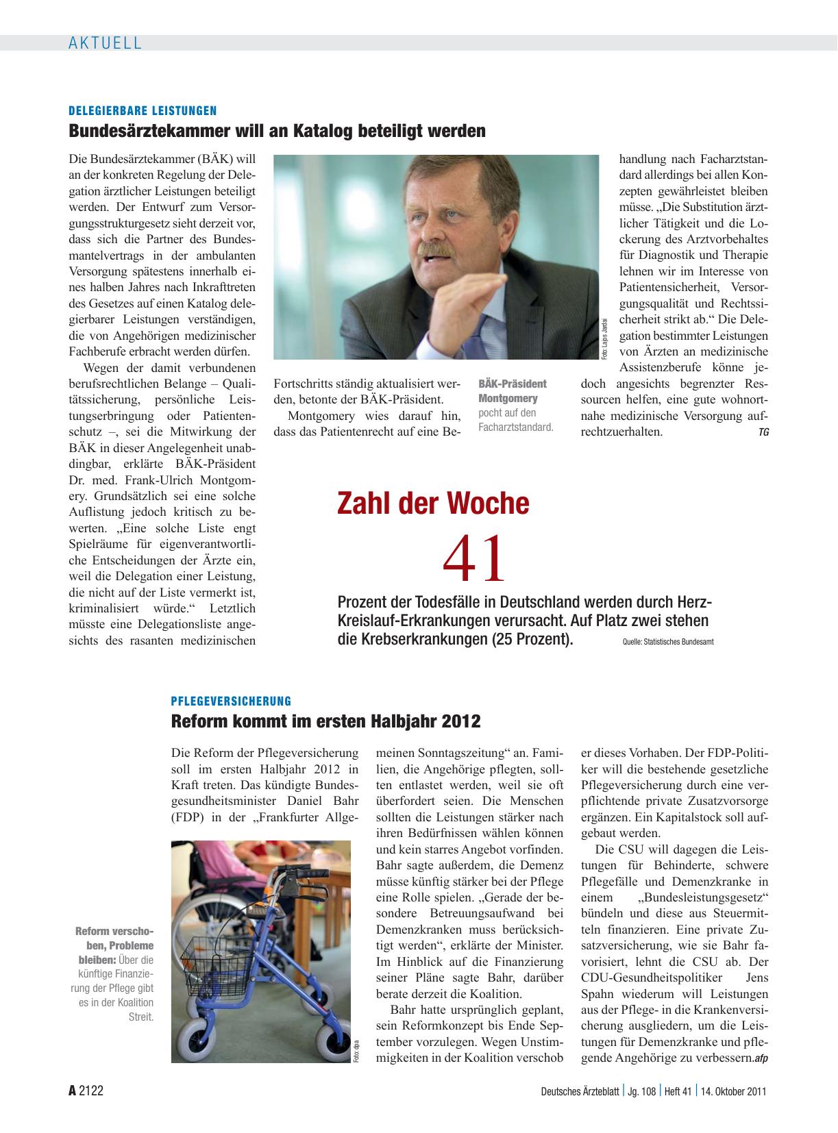 Vorschauseite 1: Pflegeversicherung: Reform kommt im ersten Halbjahr 2012