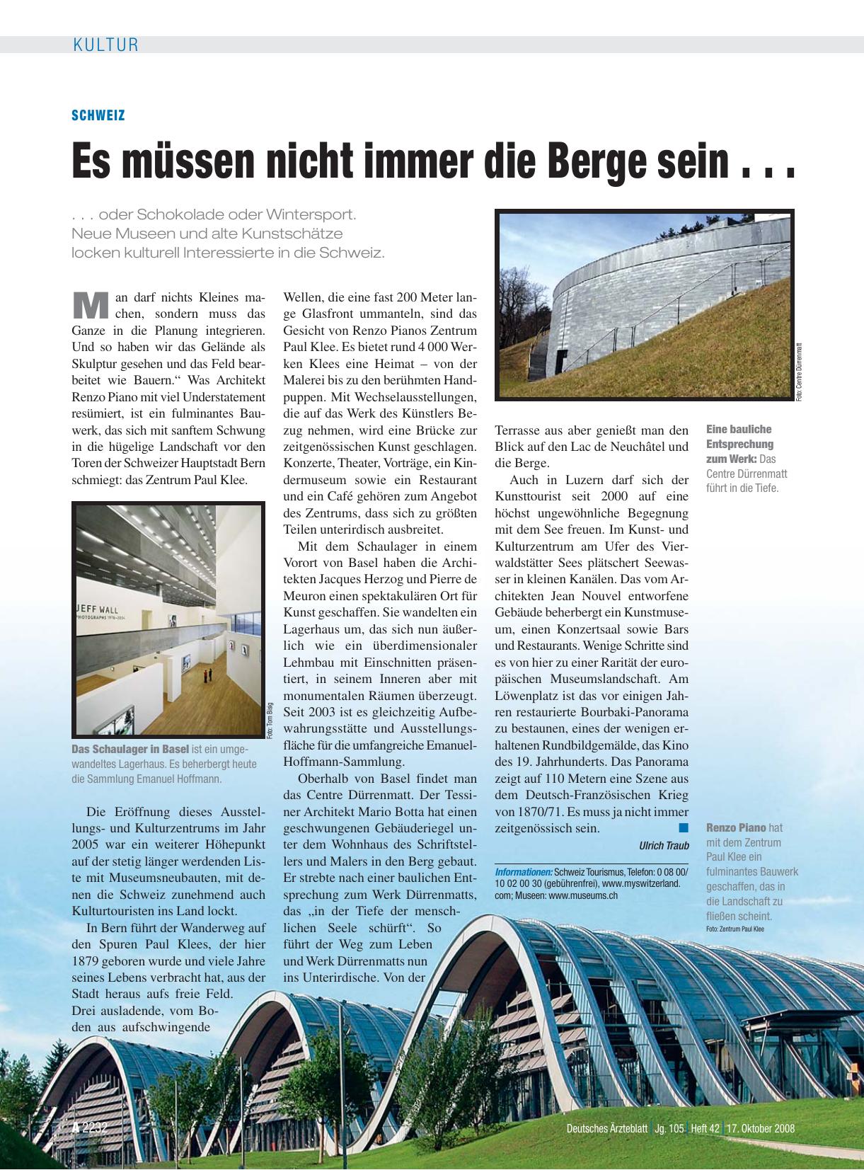 Vorschauseite 1: Schweiz: Es müssen nicht immer die Berge sein. ..