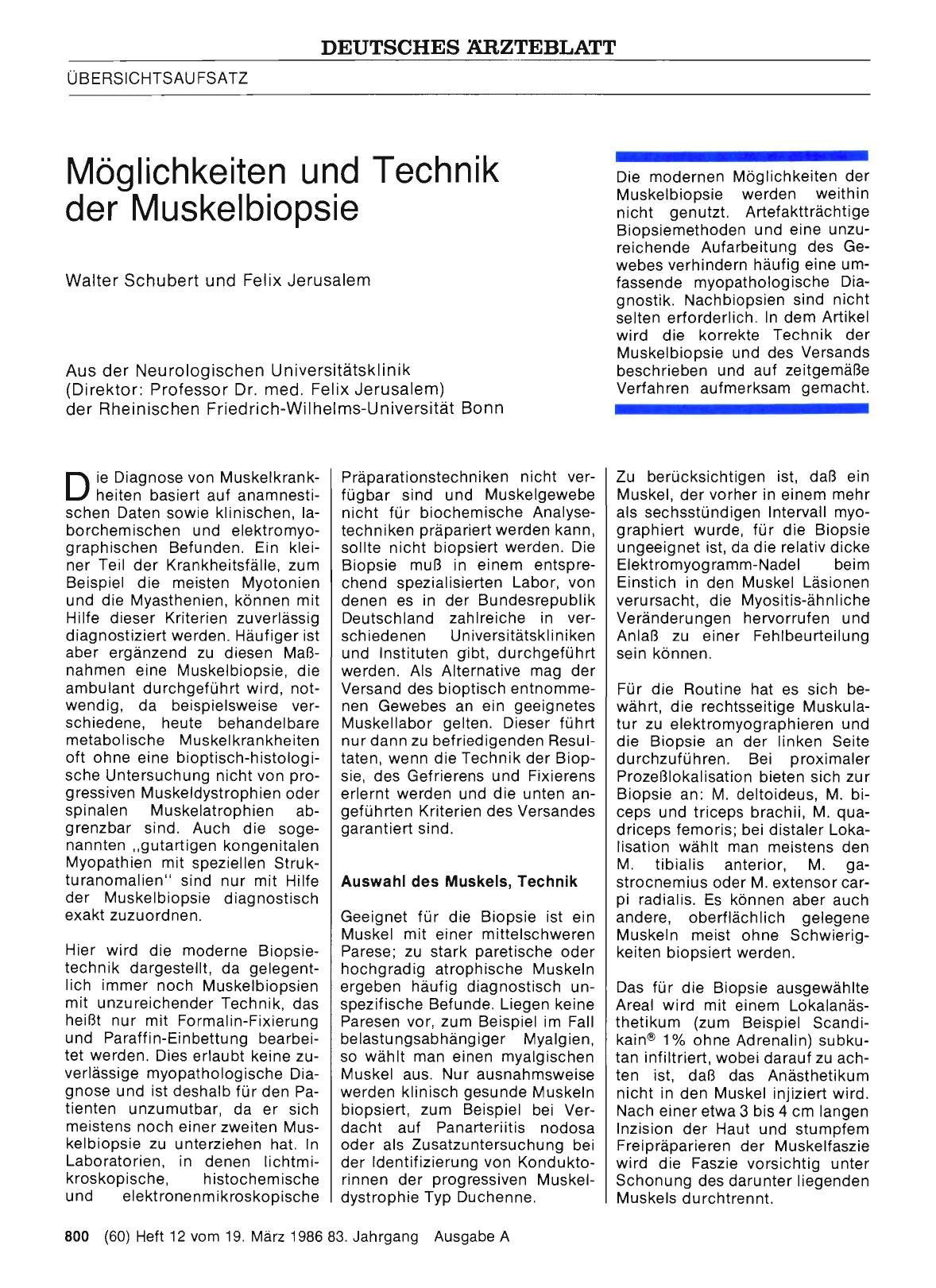 Vorschauseite 1: Möglichkeiten und Technik der Muskelbiopsie