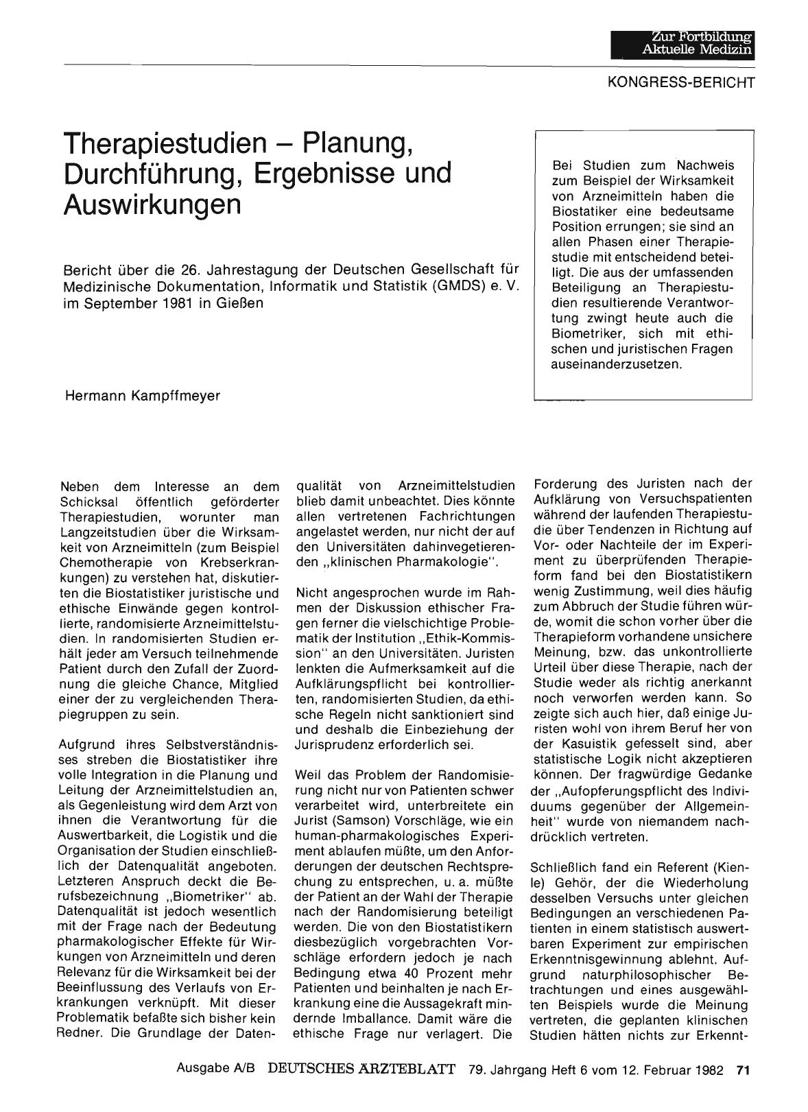 Vorschauseite 1: Therapiestudien — Planung, Durchführung, Ergebnisse und Auswirkungen