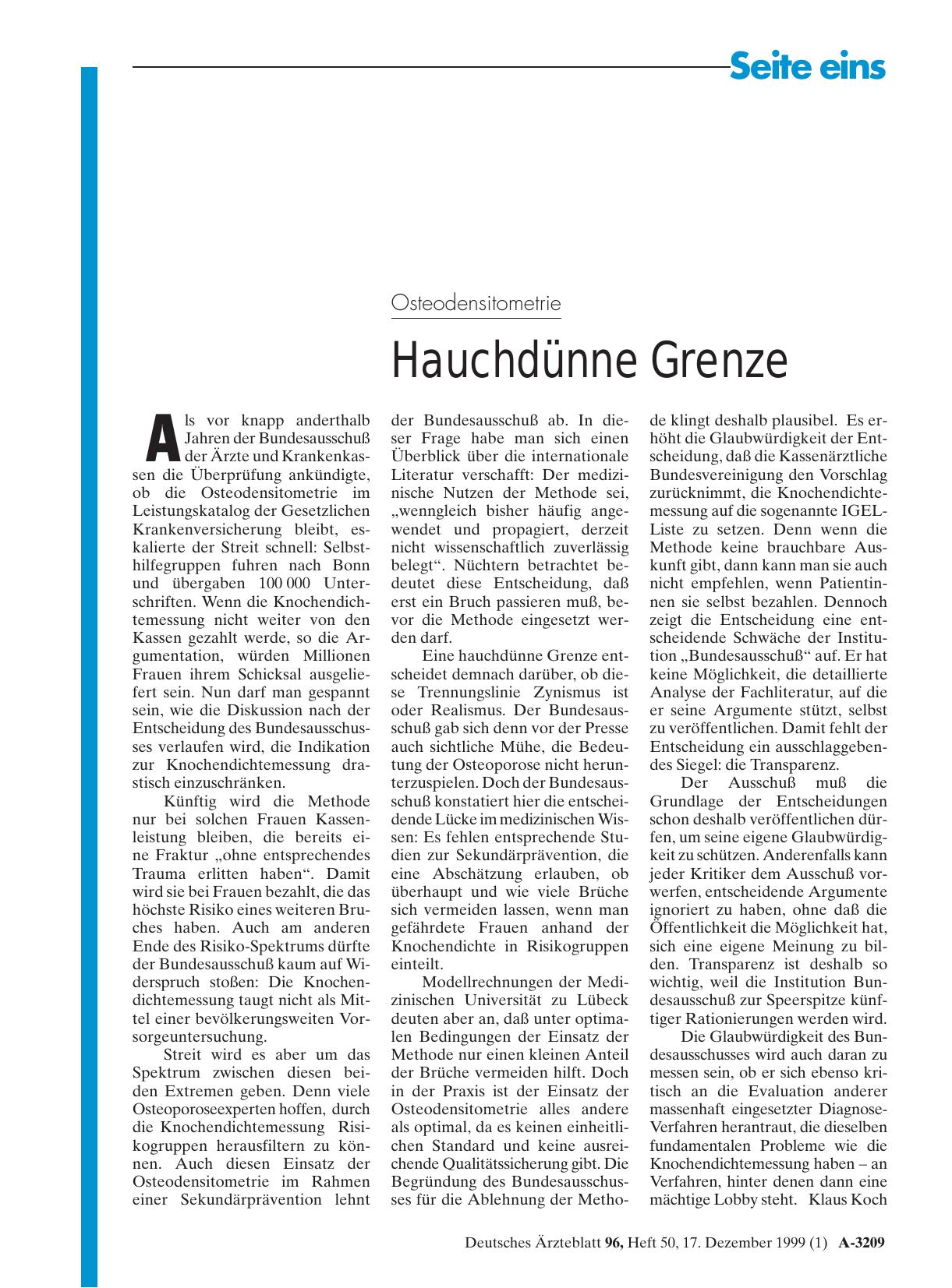 Vorschauseite 1: Osteodensitometrie: Hauchdünne Grenze