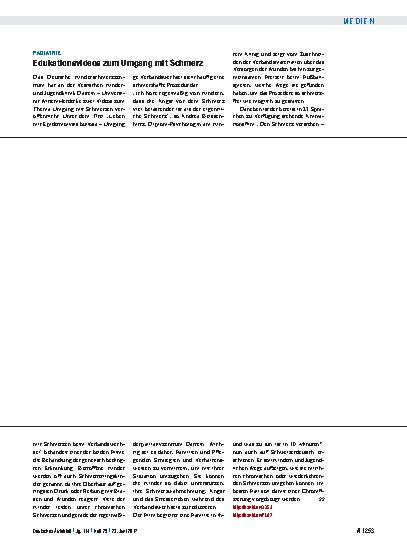 Vorschauseite 1: Pädiatrie: Edukationsvideos zum Umgang mit Schmerz