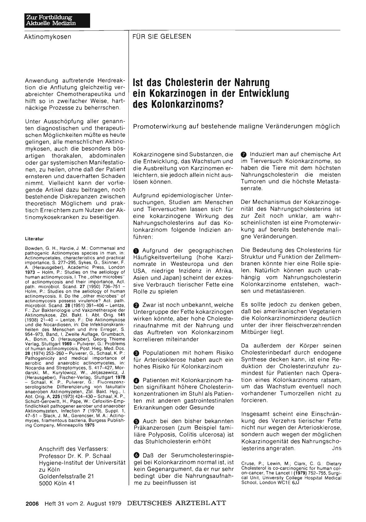 Vorschauseite 1: Ist das Cholesterin der Nahrung ein Kokarzinogen in der Entwicklung des Kolonkarzinoms?