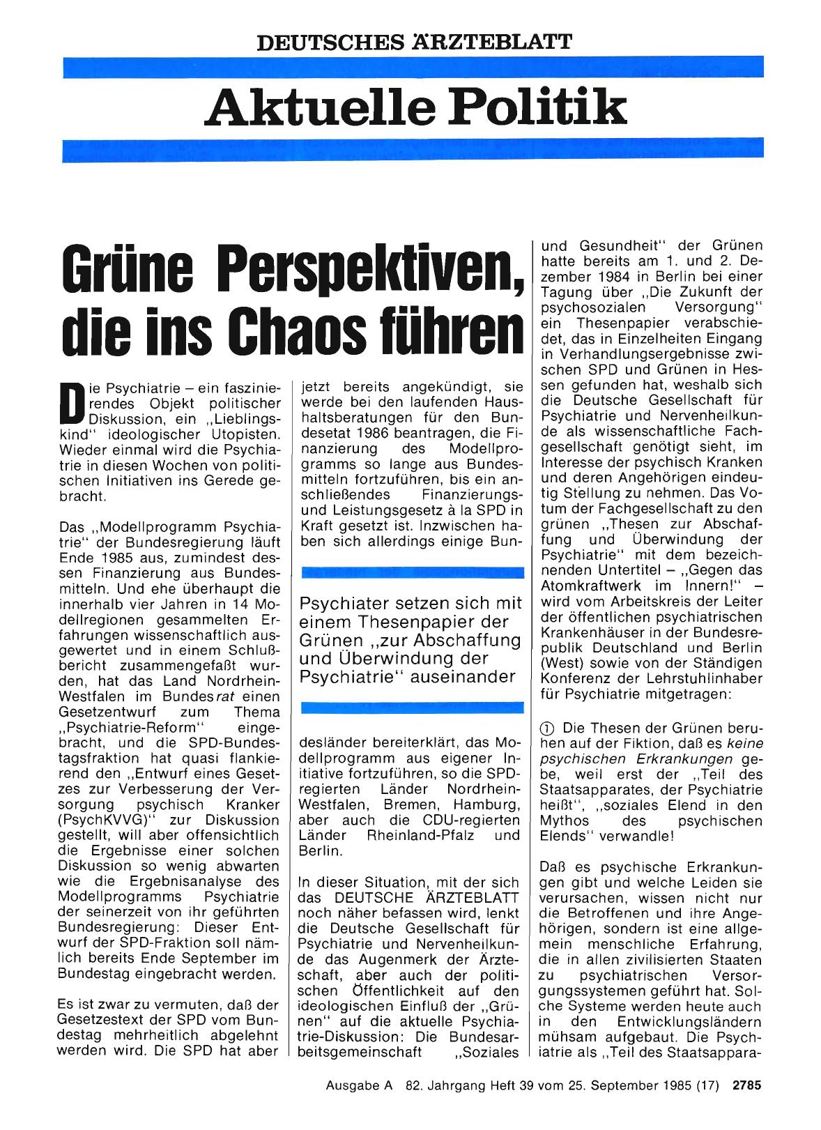 Vorschauseite 1: Grüne Perspektiven, die ins Chaos führen