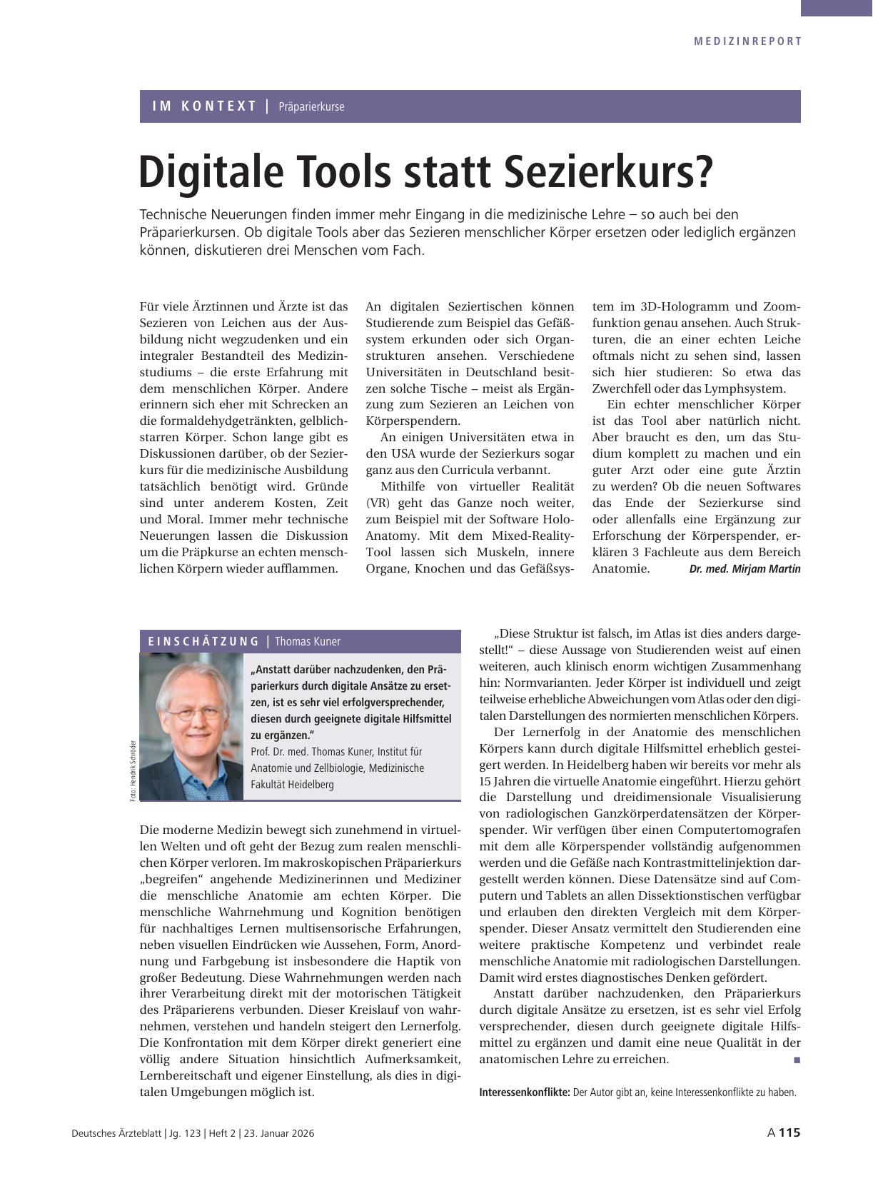 Vorschauseite 1: Präparierkurse: Digitale Tools statt Sezierkurs?