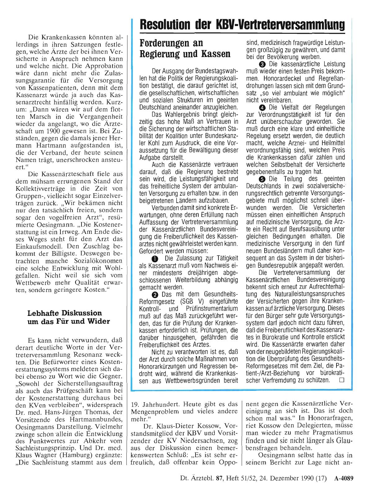 Vorschauseite 1: Resolution der KBV-Vertreterversammlung: Forderungen an Regierung und Kassen