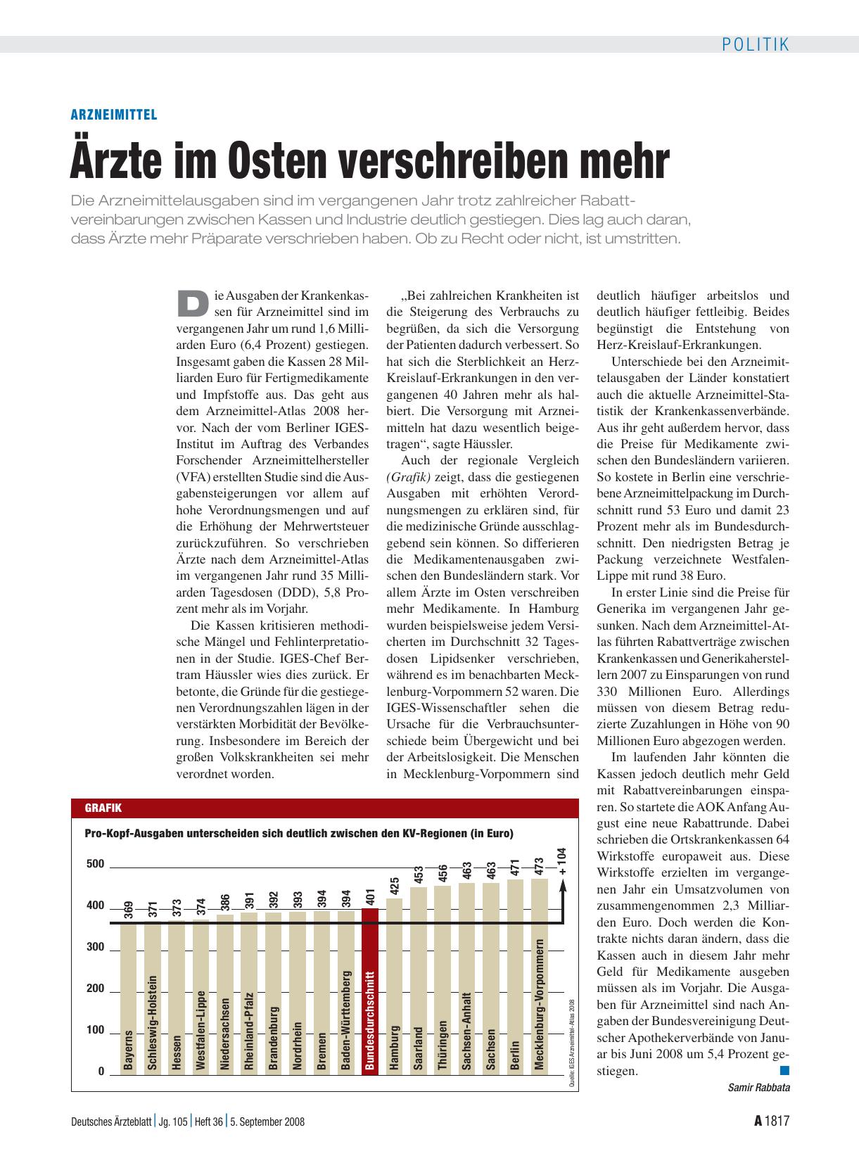 Vorschauseite 1: Arzneimittel: Ärzte im Osten verschreiben mehr