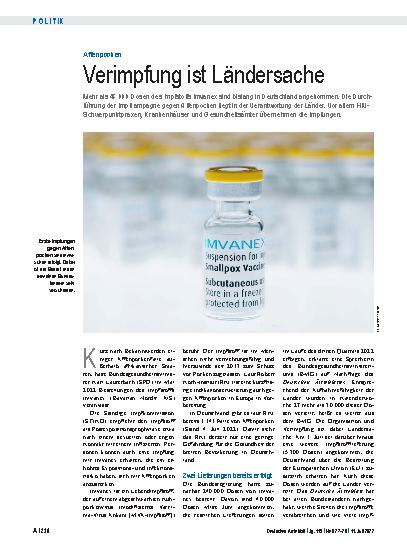 Vorschauseite 1: Affenpocken: Verimpfung ist Ländersache
