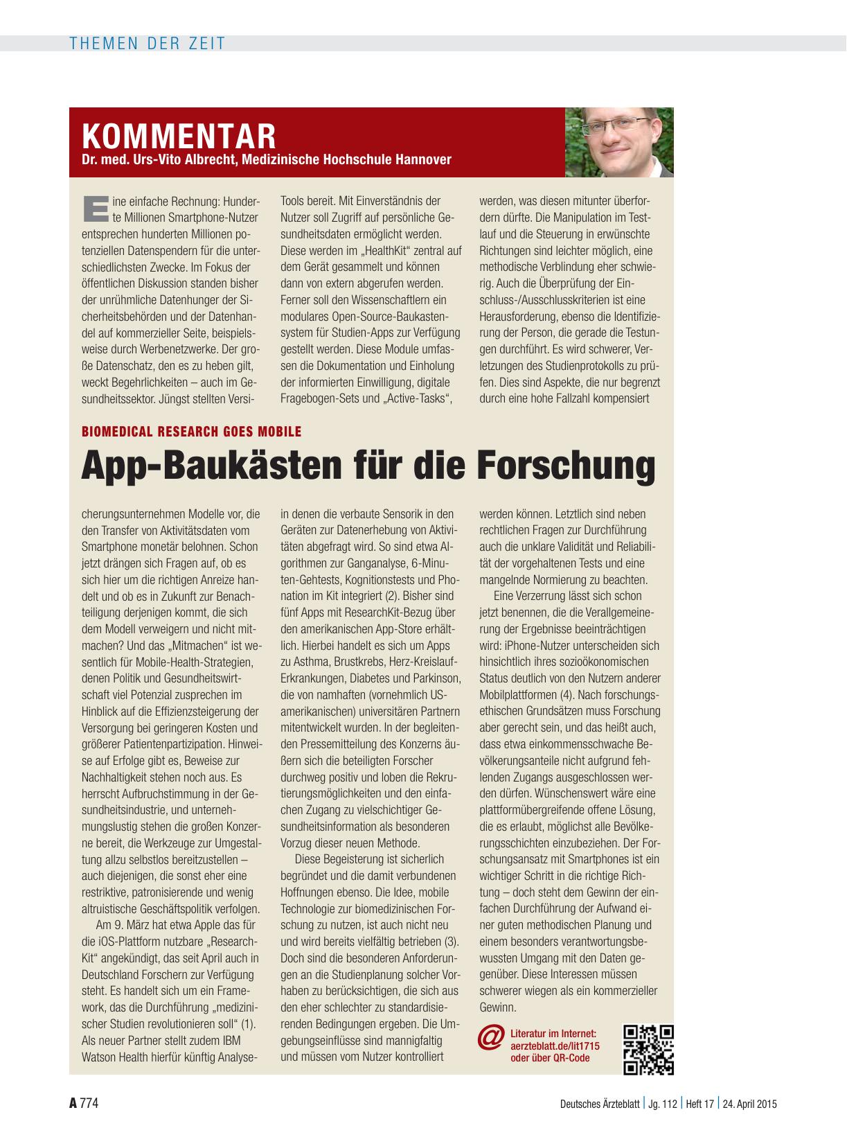 Vorschauseite 1: Biomedical Research Goes Mobile: App-Baukästen für die Forschung