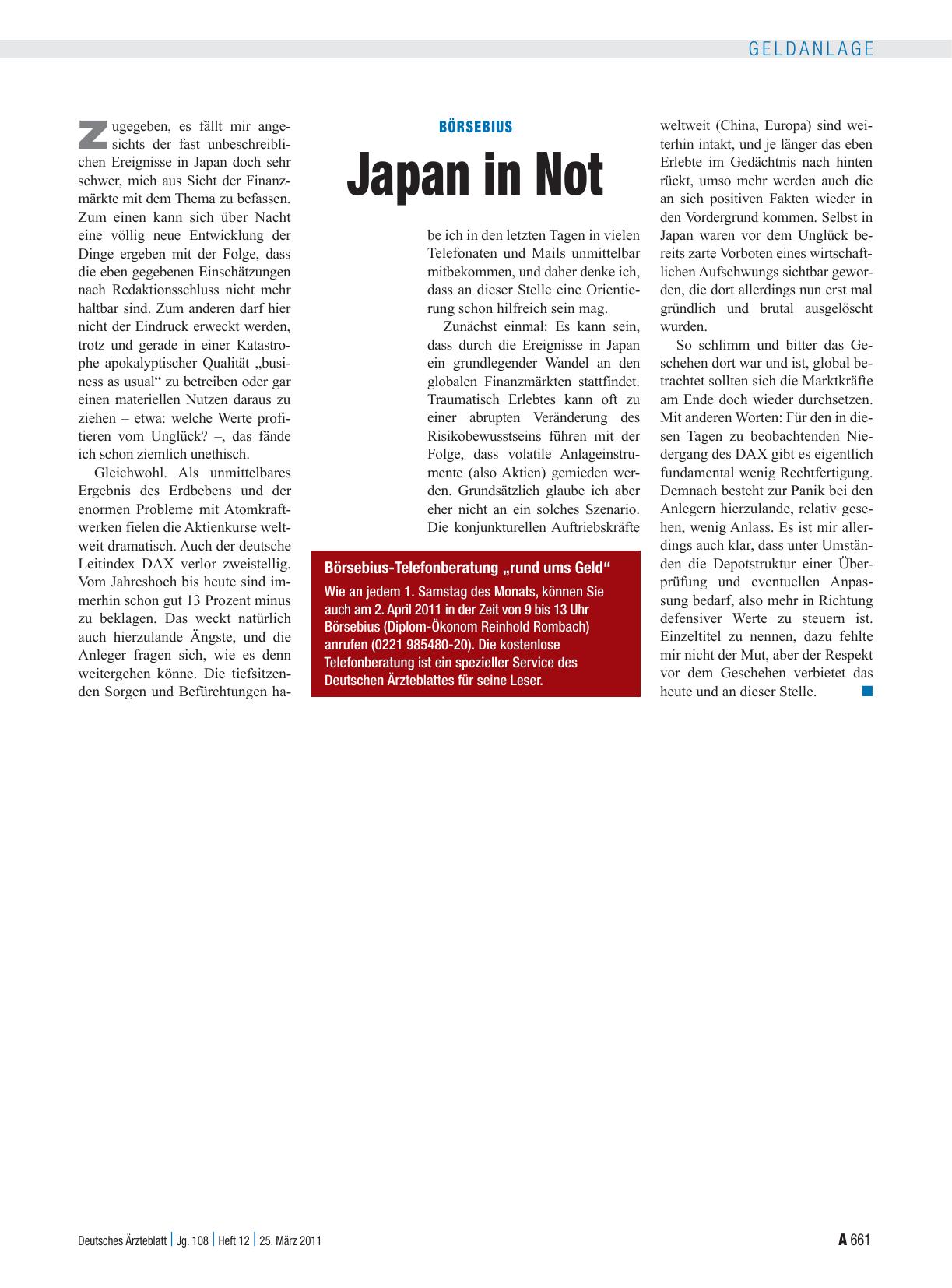 Vorschauseite 1: Börsebius: Japan in Not