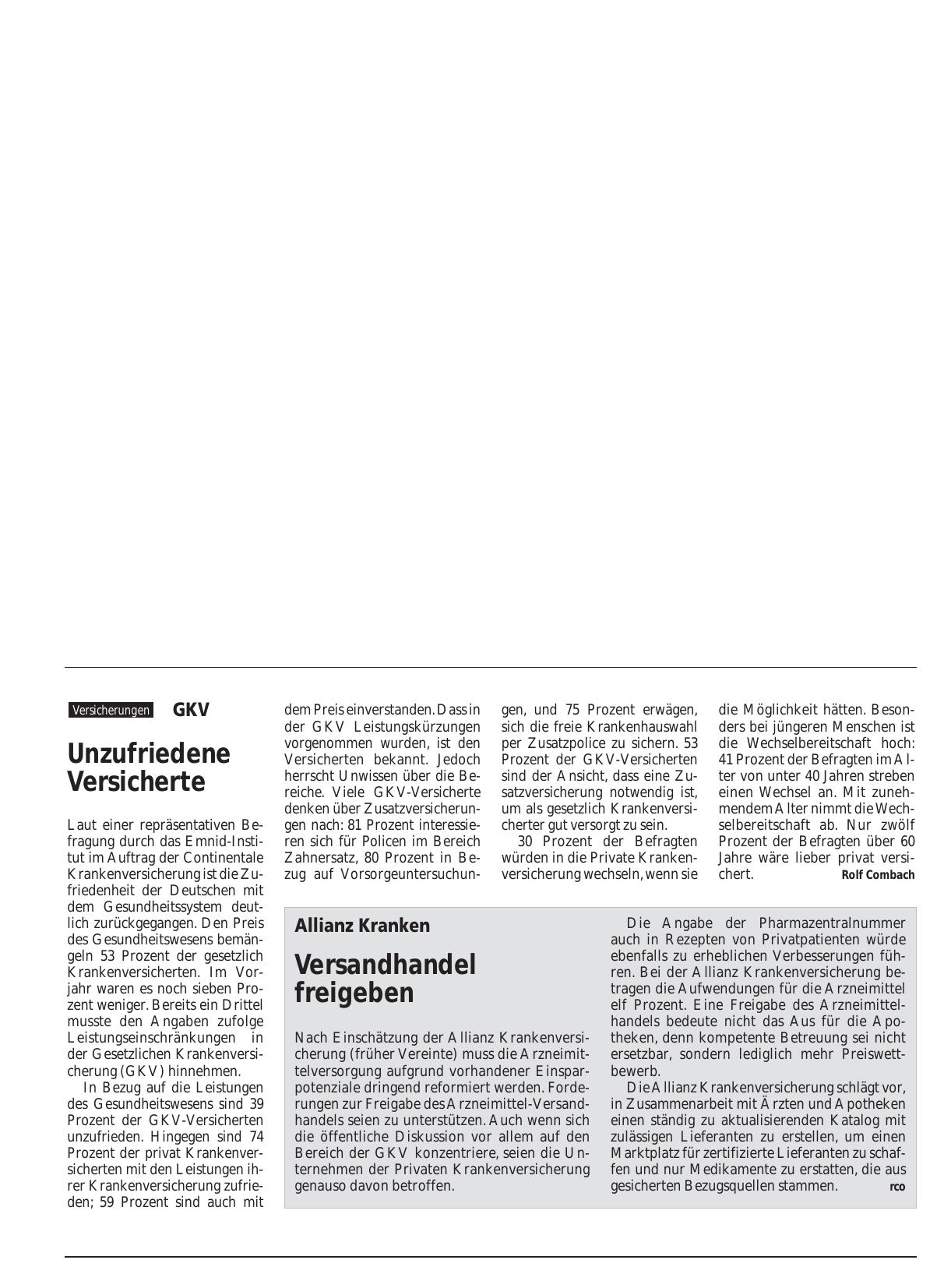 Vorschauseite 1: Allianz Kranken: Versandhandel freigeben
