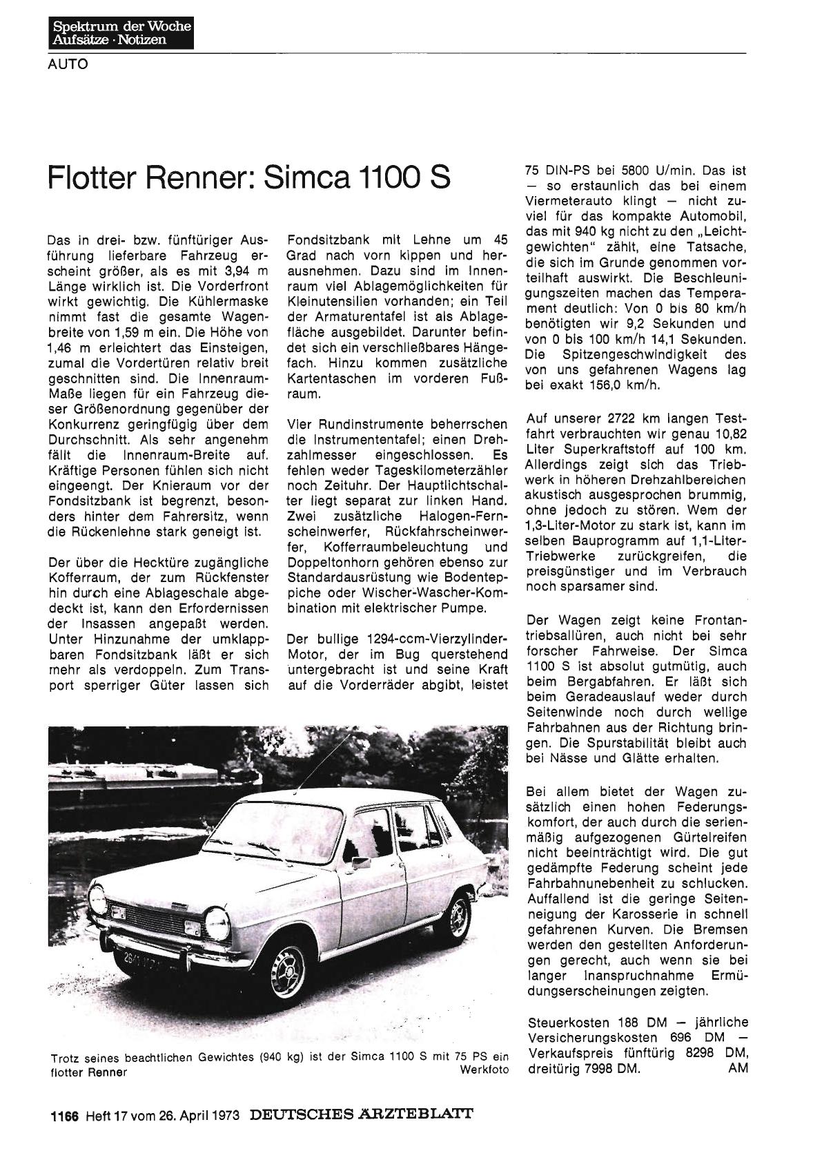Vorschauseite 1: Flotter Renner: Simca 1100 S