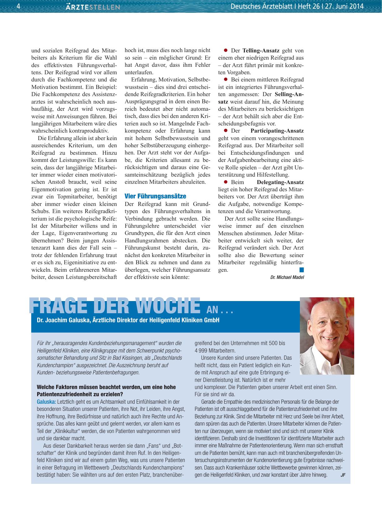 Vorschauseite 1: Frage der Woche an. .. Dr. Joachim Galuska, Ärztliche Direktor der Heiligenfeld Kliniken GmbH