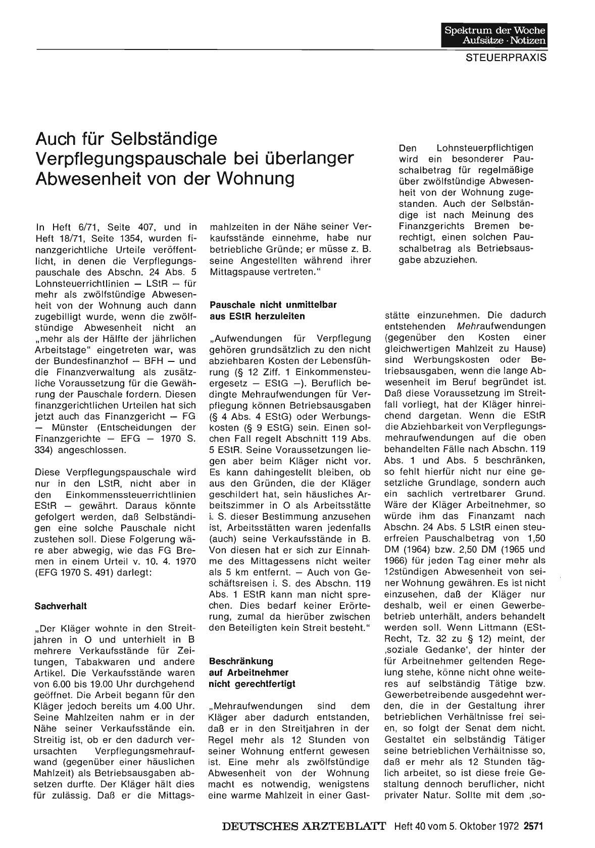 Vorschauseite 1: Auch für Selbständige: Verpflegungspauschale bei überlanger Abwesenheit von der Wohnung