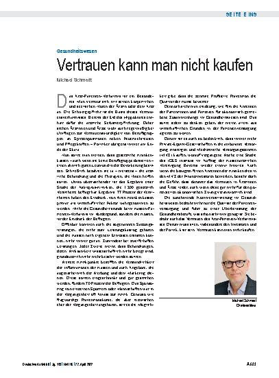 Vorschauseite 1: Gesundheitswesen: Vertrauen kann man nicht kaufen