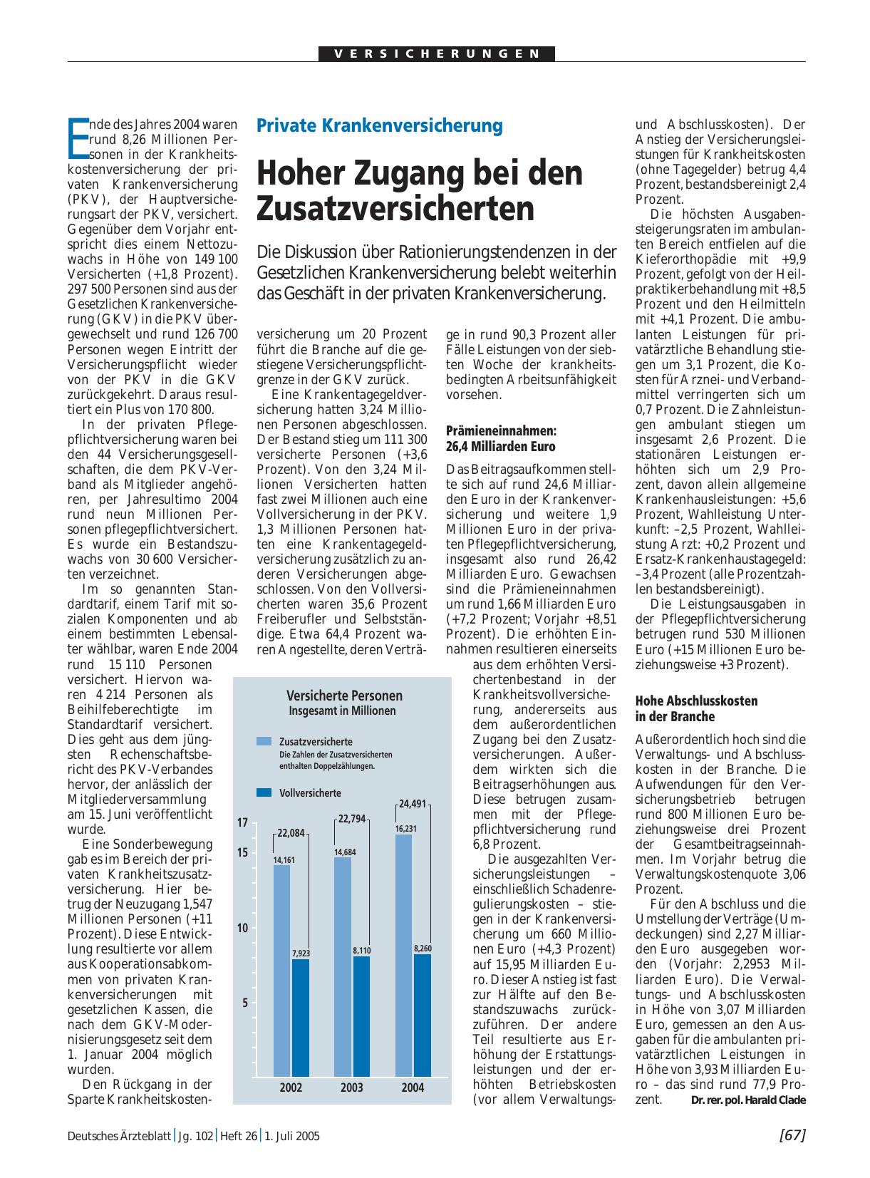 Vorschauseite 1: Private Krankenversicherung: Hoher Zugang bei den Zusatzversicherten
