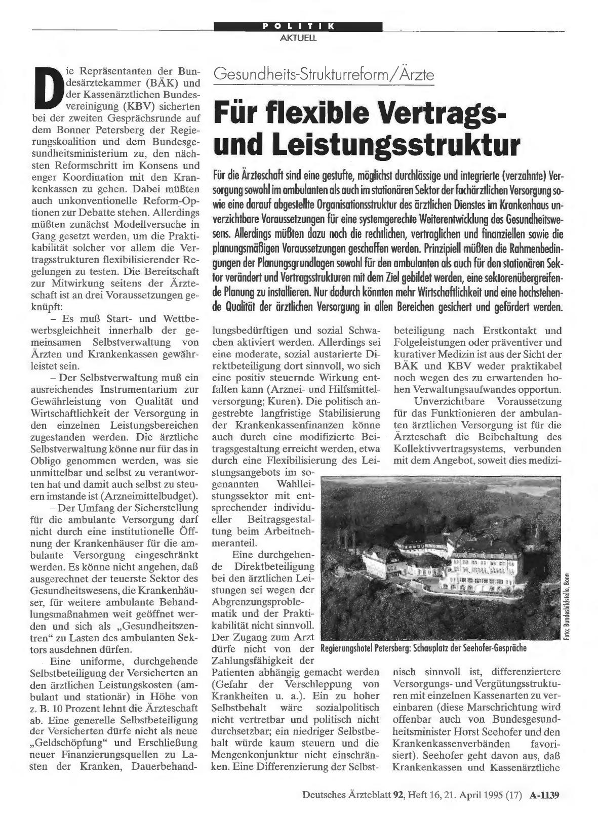 Vorschauseite 1: Gesundheits-Strukturreform/Ärzte: Für flexible Vertragsund Leistungsstruktur