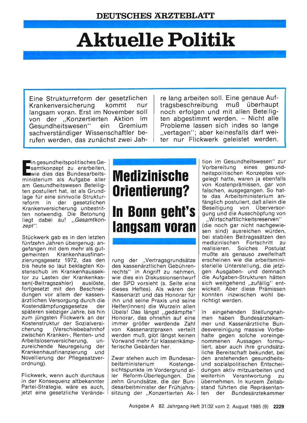 Vorschauseite 1: Medizinische Orientierung? In Bonn geht's langsam voran