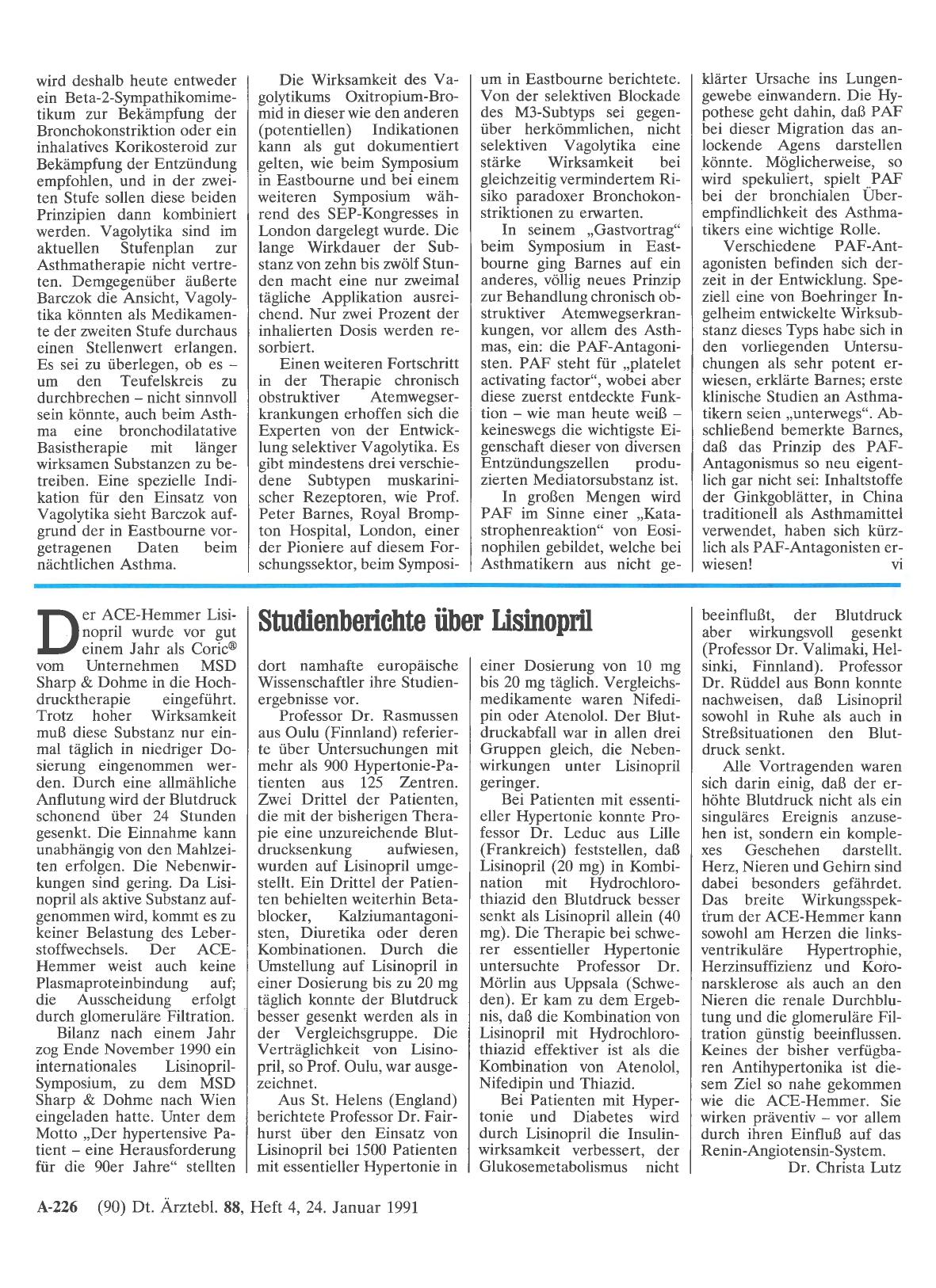 Vorschauseite 1: Studienberichte über Lisinopril