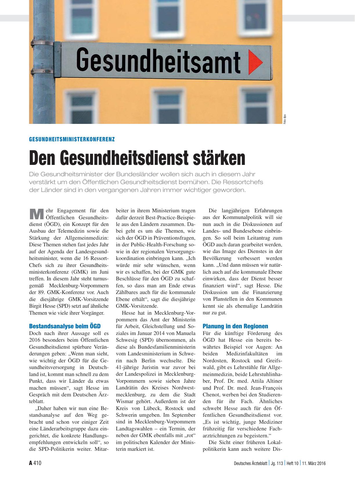 Vorschauseite 1: Gesundheitsministerkonferenz: Den Gesundheitsdienst stärken