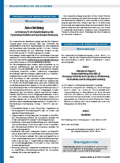Vorschauseite 1: Änderung der Anlage 9. 2 Bundesmantelvertrag-Ärzte (BMV-Ä): Versorgung im Rahmen des Programms zur Früherkennung von Brustkrebs durch Mammographie-Screening