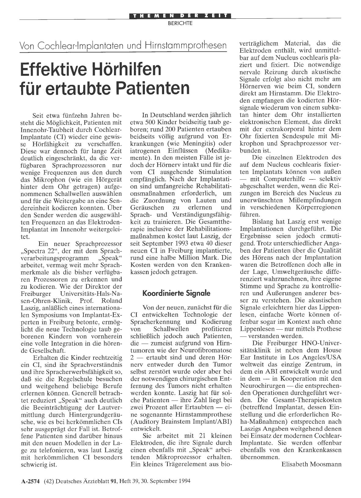 Vorschauseite 1: Von Cochlear-Implantaten und Hirnstammprothesen: Effektive Hörhilfen für ertaubte Patienten