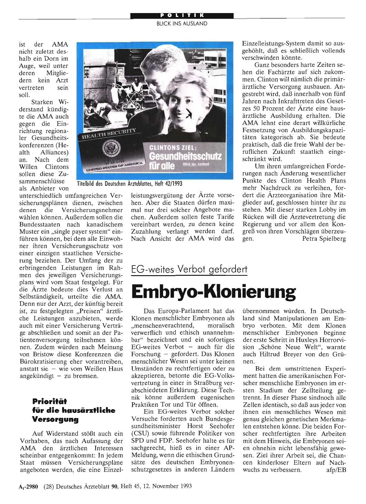 Vorschauseite 1: EG-weites Verbot gefordert: Embryo-Klonierung