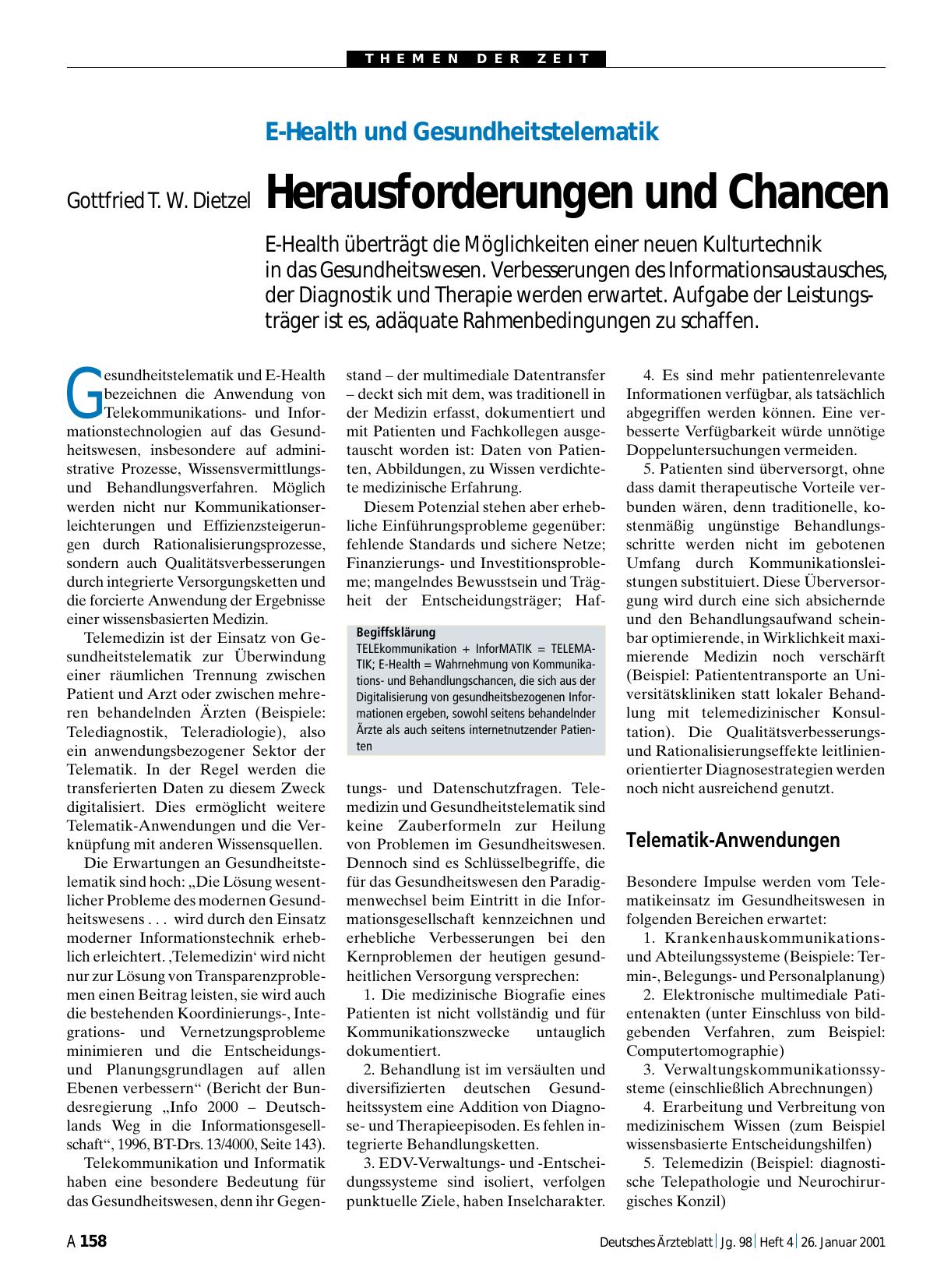 Vorschauseite 1: E-Health und Gesundheitstelematik: Herausforderungen und Chancen