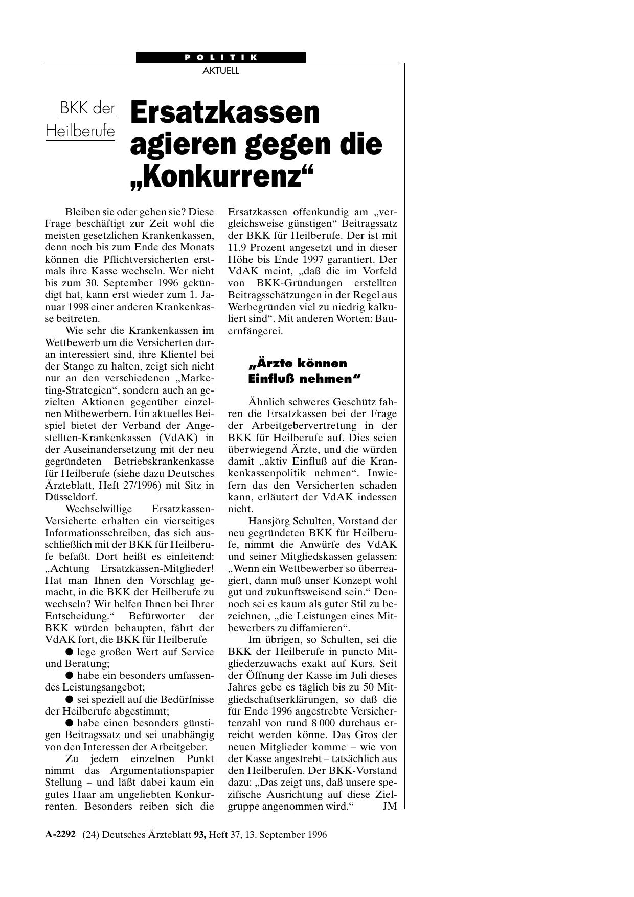 Vorschauseite 1: BKK der Heilberufe: Ersatzkassen agieren gegen die „Konkurrenz“