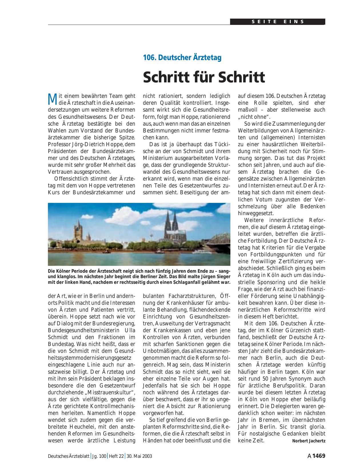 Vorschauseite 1: 106. Deutscher Ärztetag: Schritt für Schritt