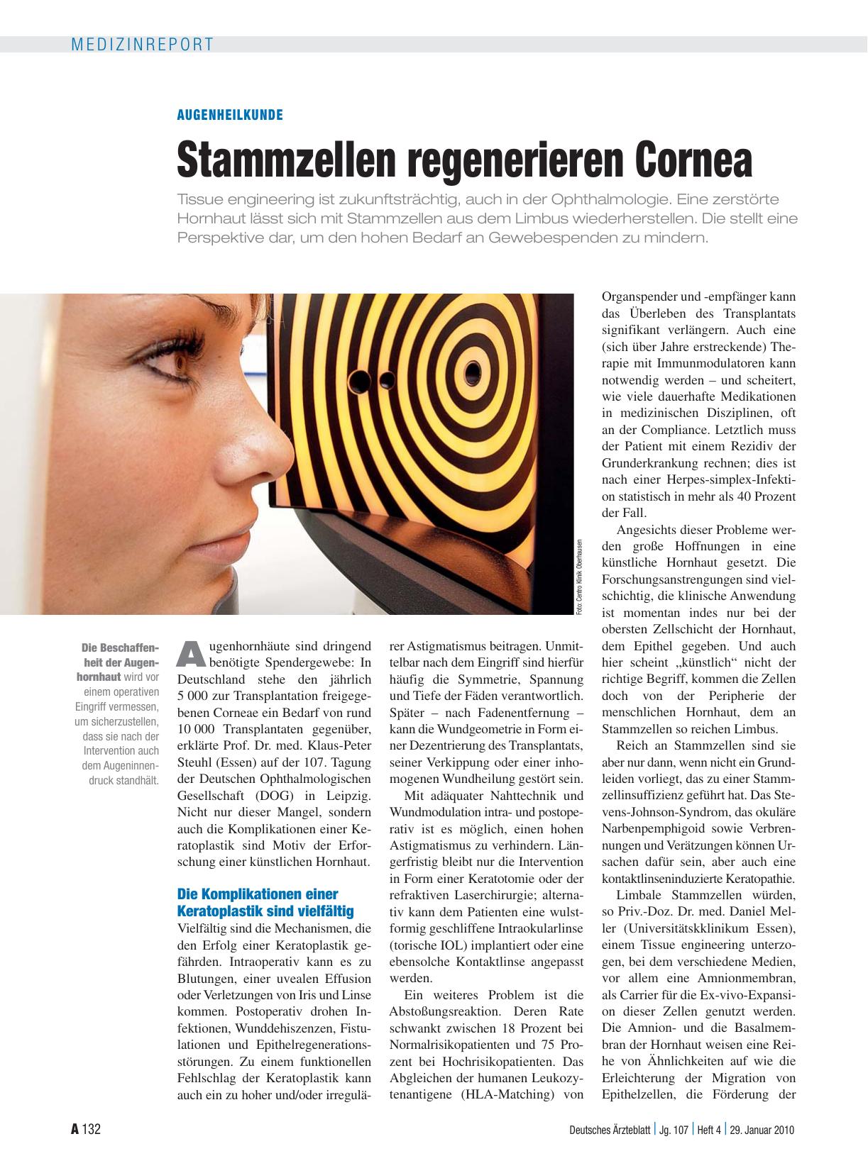 Vorschauseite 1: Augenheilkunde: Stammzellen regenerieren Cornea