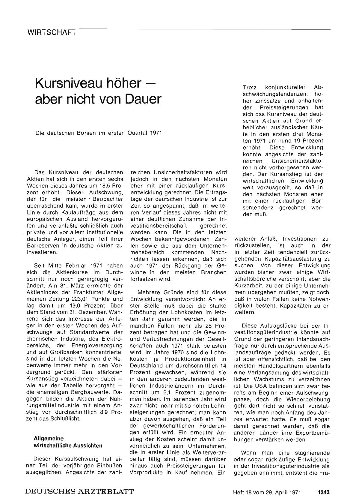 Vorschauseite 1: Kursniveau höher— aber nicht von Dauer