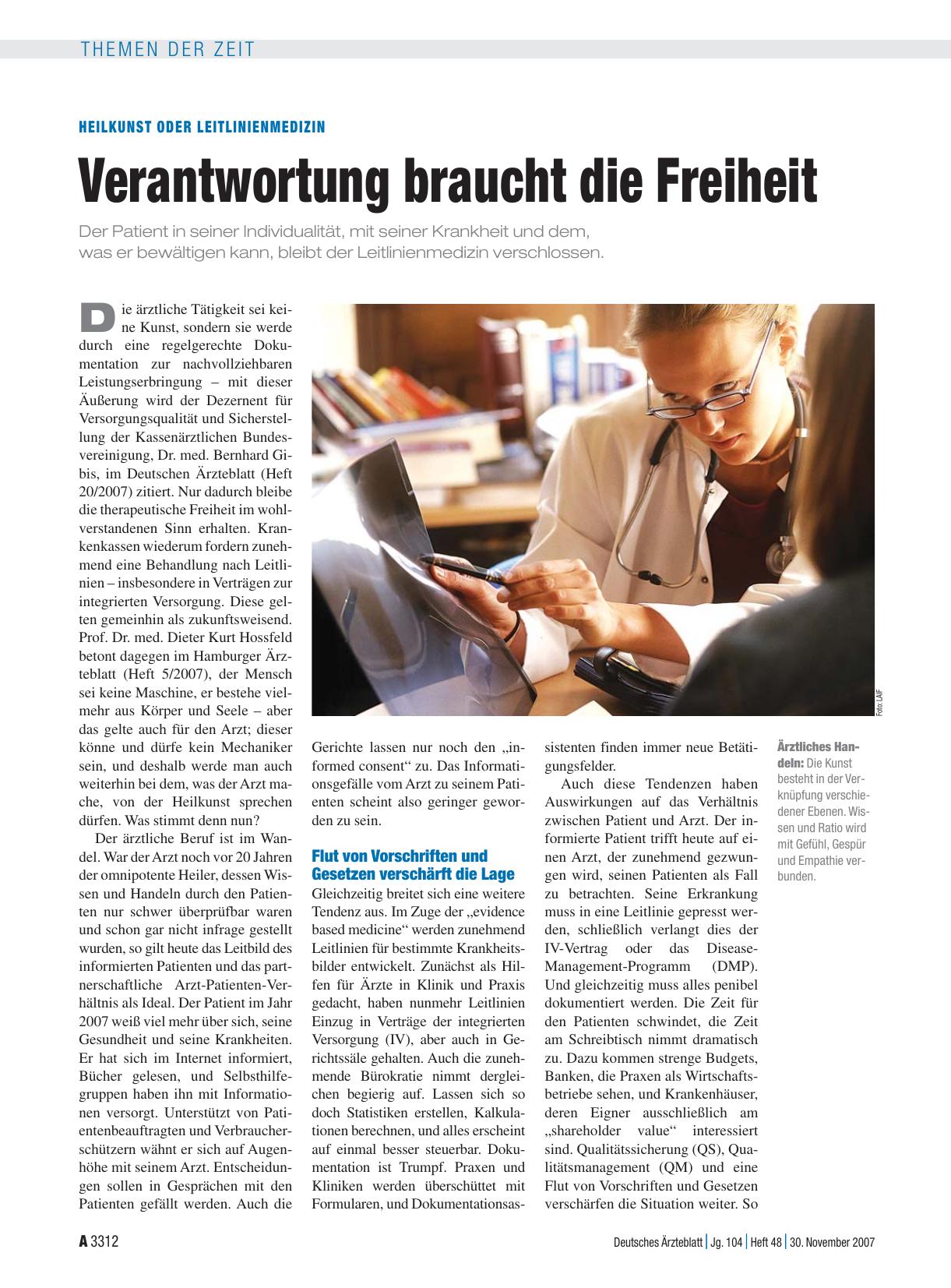 Vorschauseite 1: Heilkunst oder Leitlinienmedizin: Verantwortung braucht die Freiheit