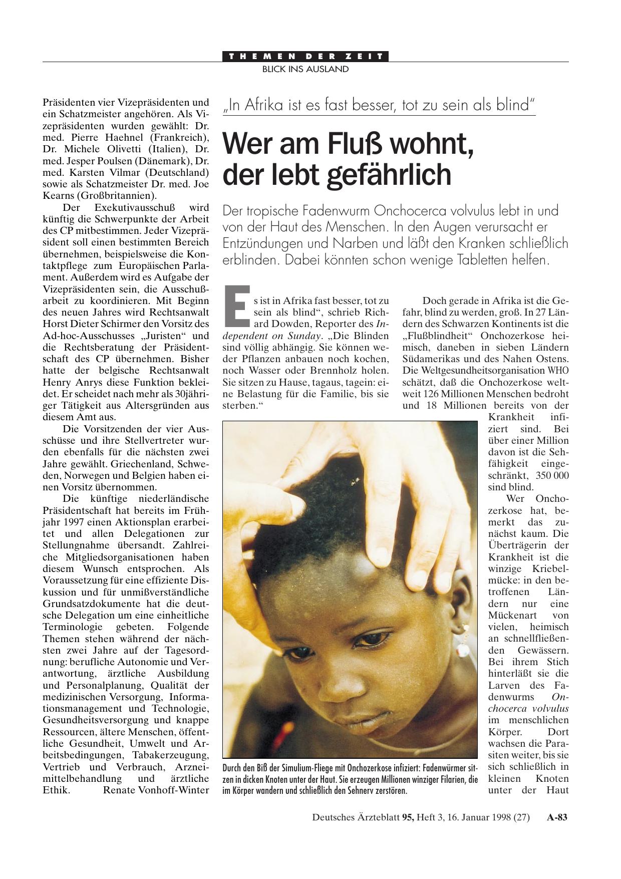 Vorschauseite 1: „In Afrika ist es fast besser, tot zu sein als blind„: Wer am Fluß wohnt, der lebt gefährlich