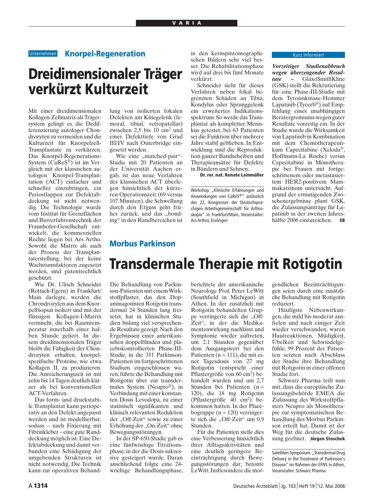 Vorschauseite 1: Knorpel-Regeneration: Dreidimensionaler Träger verkürzt Kulturzeit