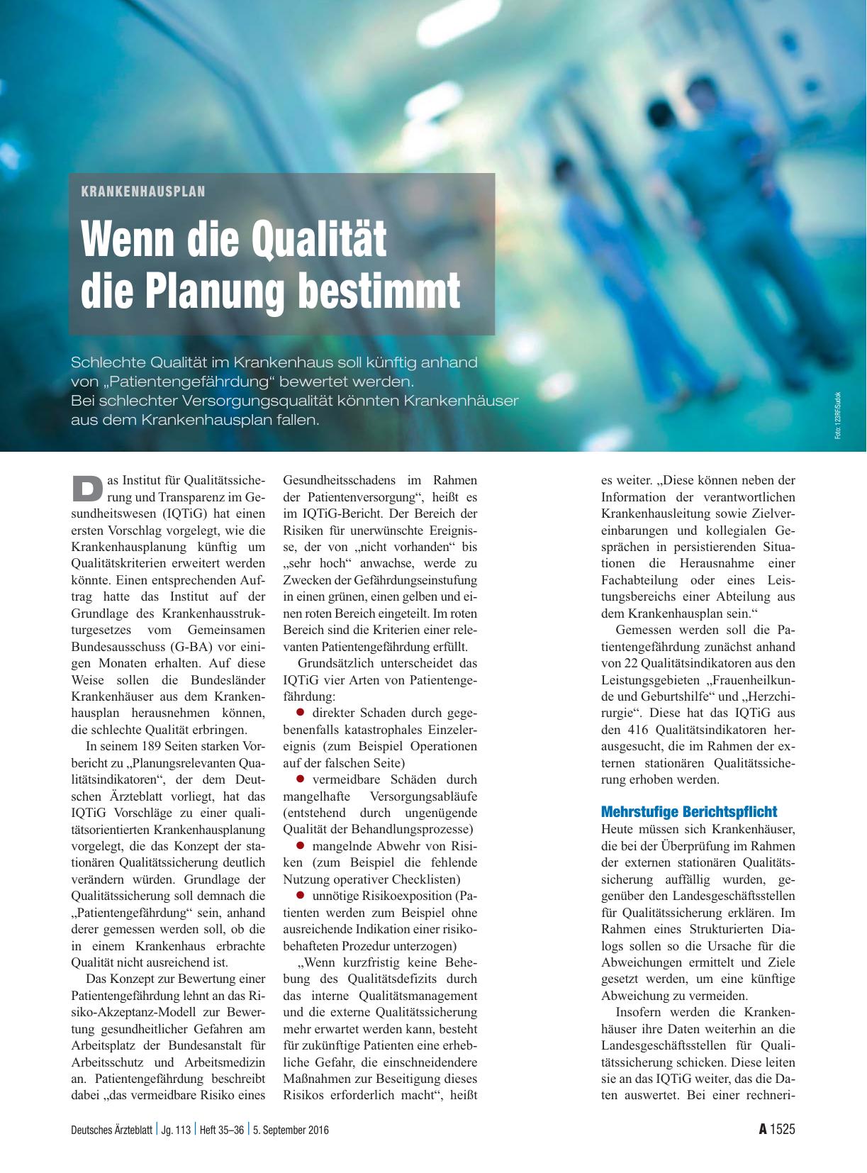 Vorschauseite 1: Krankenhausplan: Wenn die Qualität die Planung bestimmt