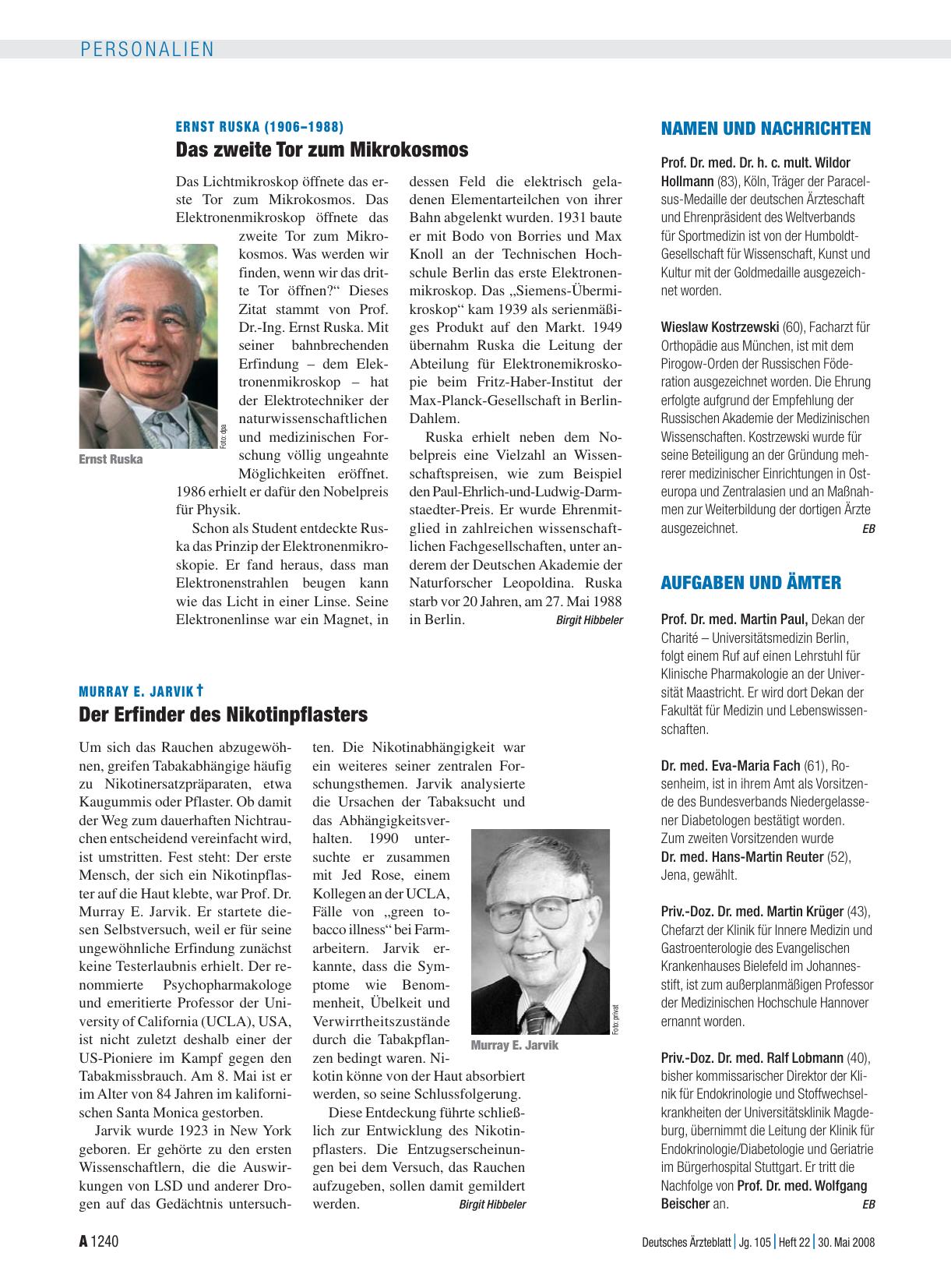 Vorschauseite 1: Murray E. Jarvik: Der Erfinder des Nikotinpflasters