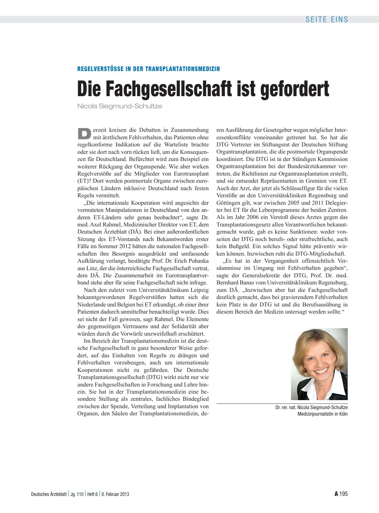 Vorschauseite 1: Regelverstösse in der Transplantationsmedizin: Die Fachgesellschaft ist gefordert