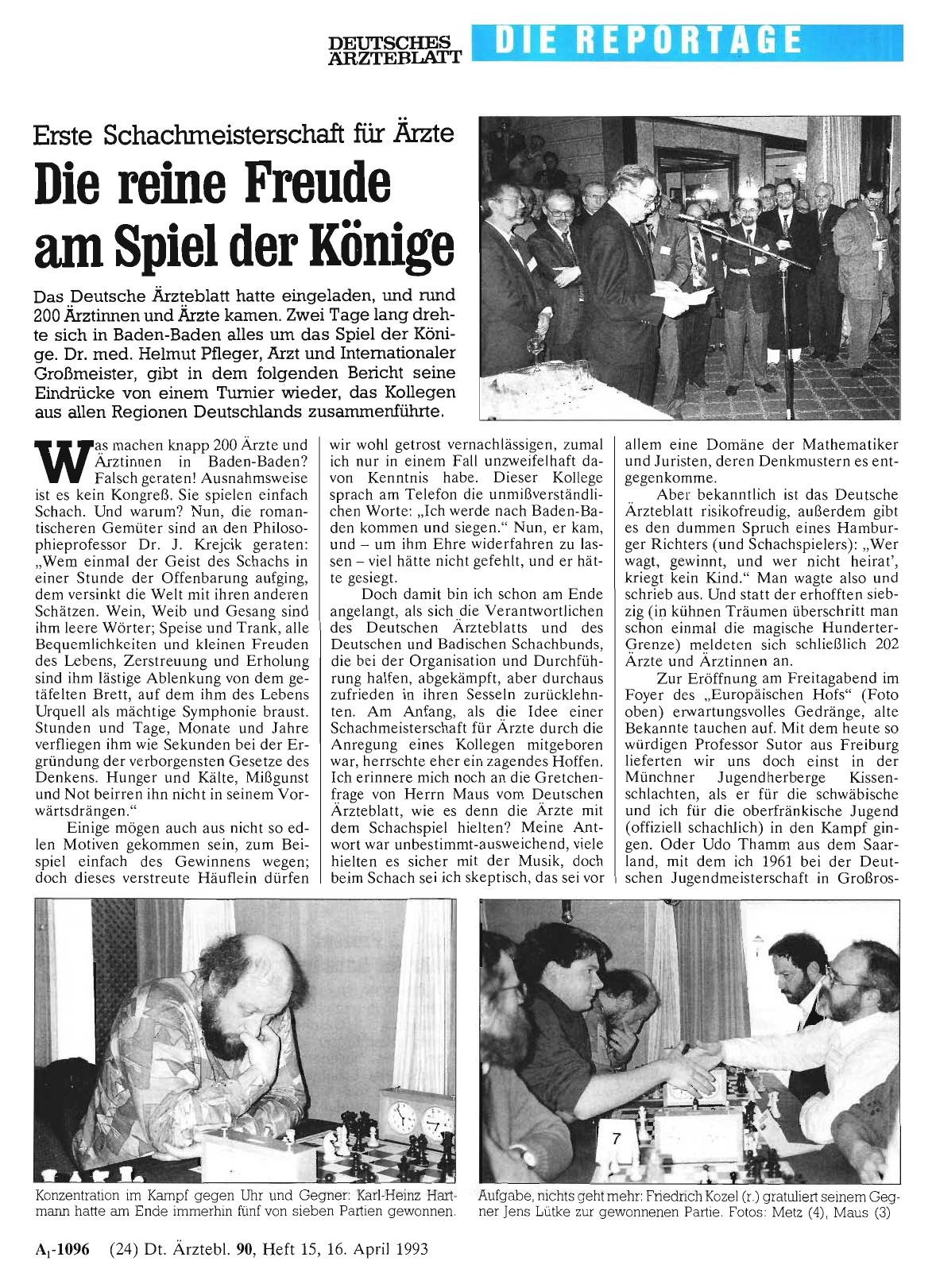 Vorschauseite 1: Erste Schachmeisterschaft für Ärzte: Die reine Freude am Spiel der Könige