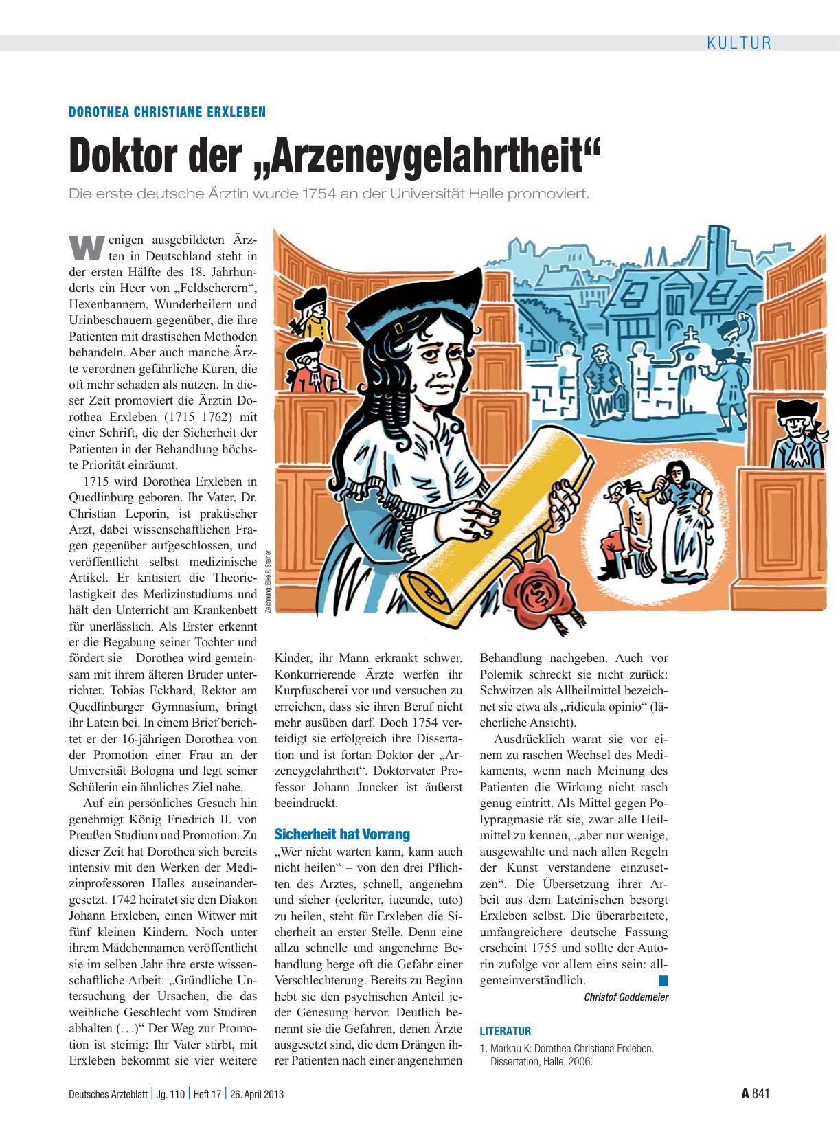 Vorschauseite 1: Dorothea Christiane Erxleben: Doktor der „Arzeneygelahrtheit“