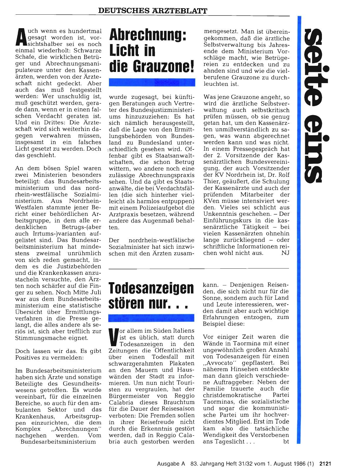 Vorschauseite 1: Todesanzeigen stören nur. ..