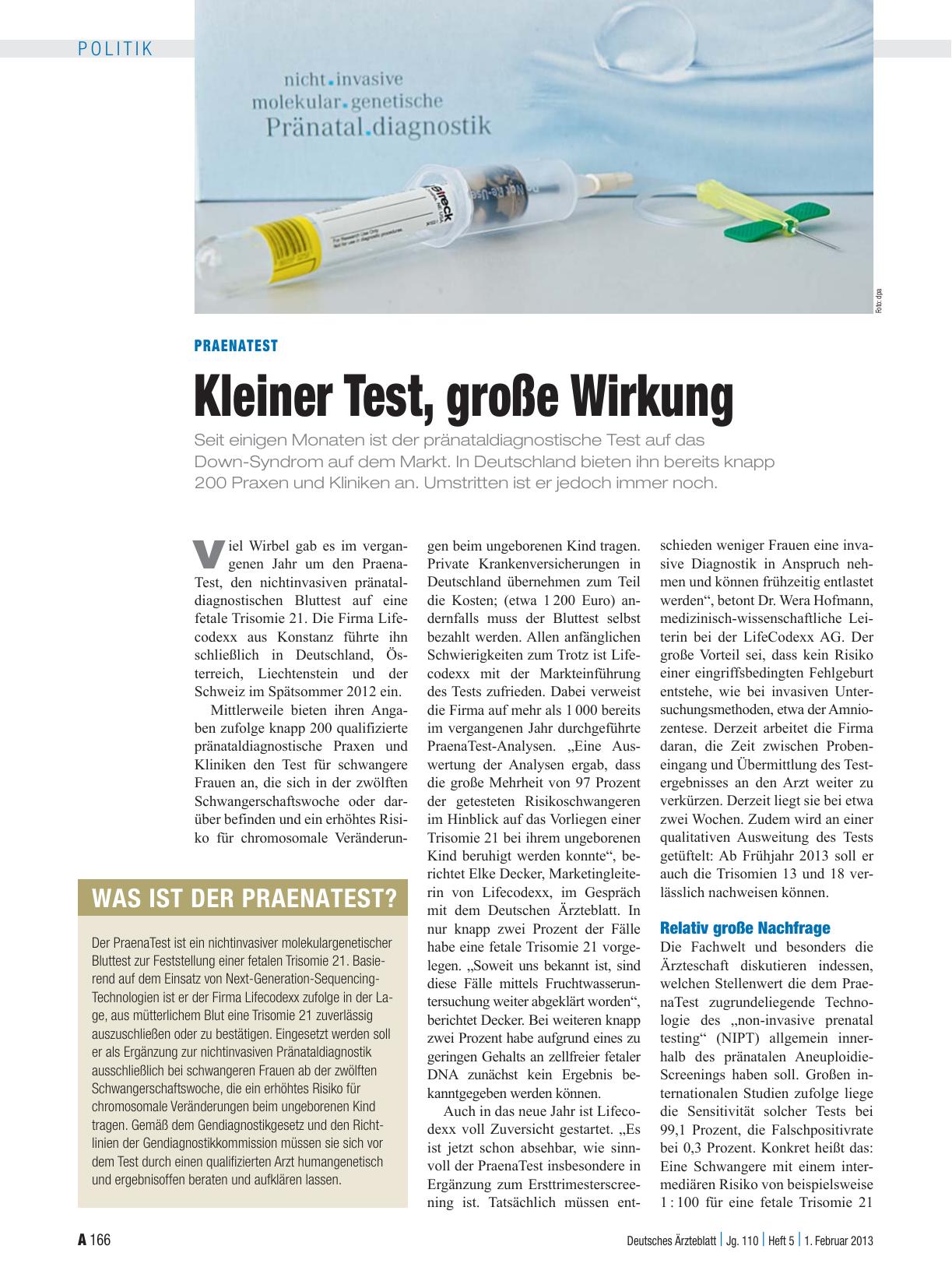 Vorschauseite 1: Praenatest: Kleiner Test, große Wirkung