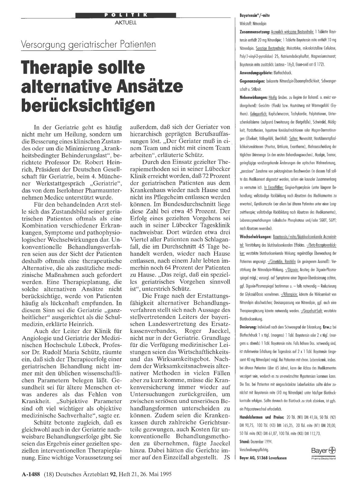 Vorschauseite 1: Versorgung geriatrischer Patienten: Therapie sollte alternative Ansätze berücksichtigen