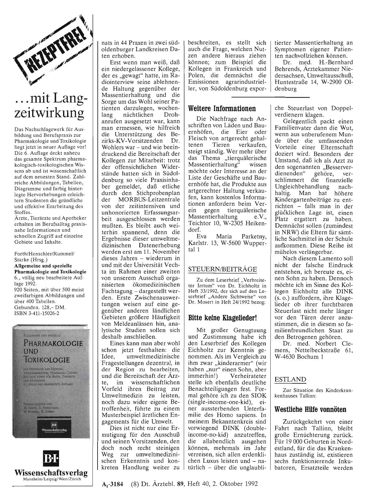 Vorschauseite 1: STEUERN/BEITRÄGE: Bitte keine Klagelieder!