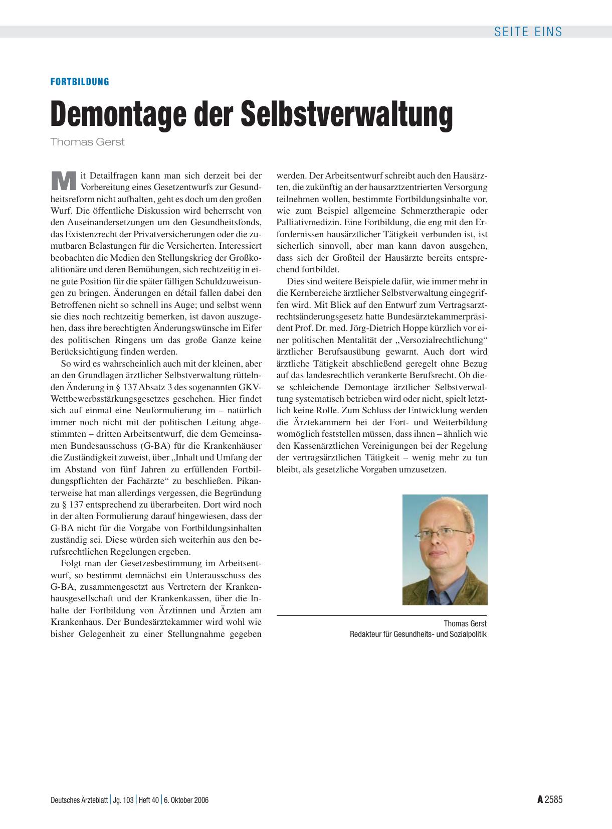 Vorschauseite 1: Fortbildung: Demontage der Selbstverwaltung