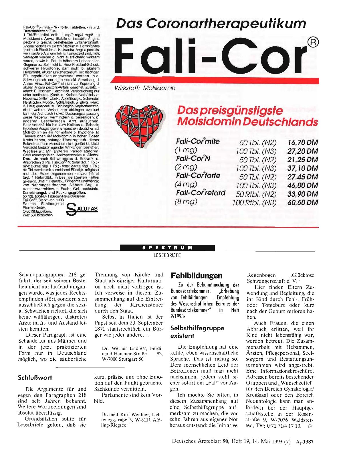 Vorschauseite 1: Fehlbildungen: Selbsthilfegruppe existent