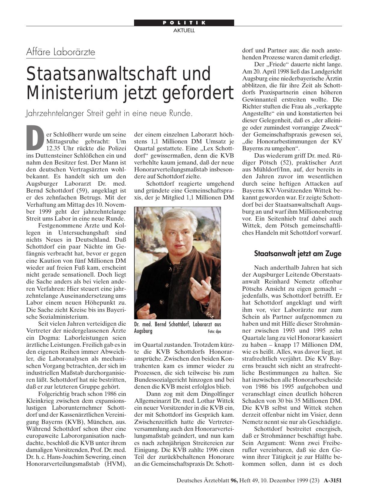 Vorschauseite 1: Affäre Laborärzte: Staatsanwaltschaft und Ministerium jetzt gefordert