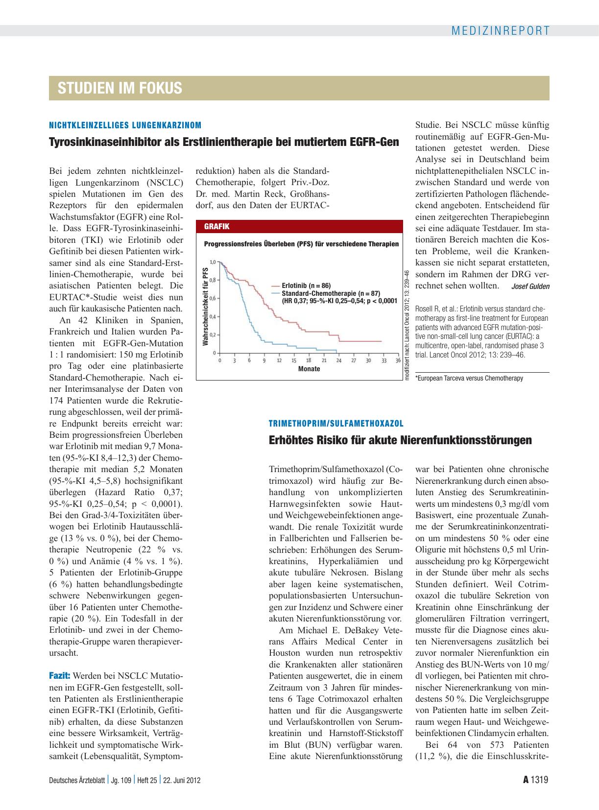 Vorschauseite 1: Nichtkleinzelliges Lungenkarzinom: Tyrosinkinaseinhibitor als Erstlinientherapie bei mutiertem EGFR-Gen